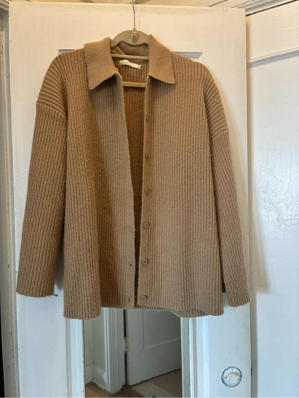 OAK + FORT Ribbed Knit Cardigan in Camel
